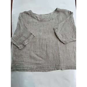 J Jill Womens Linen Top Beige Size M Petite